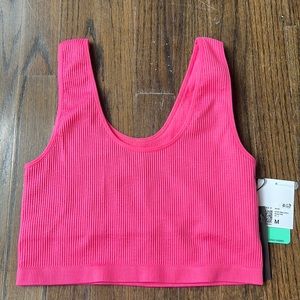 NWT Forever 21 Athletic Ribbed Pink Crop Top Built in Sports Bra Sz M